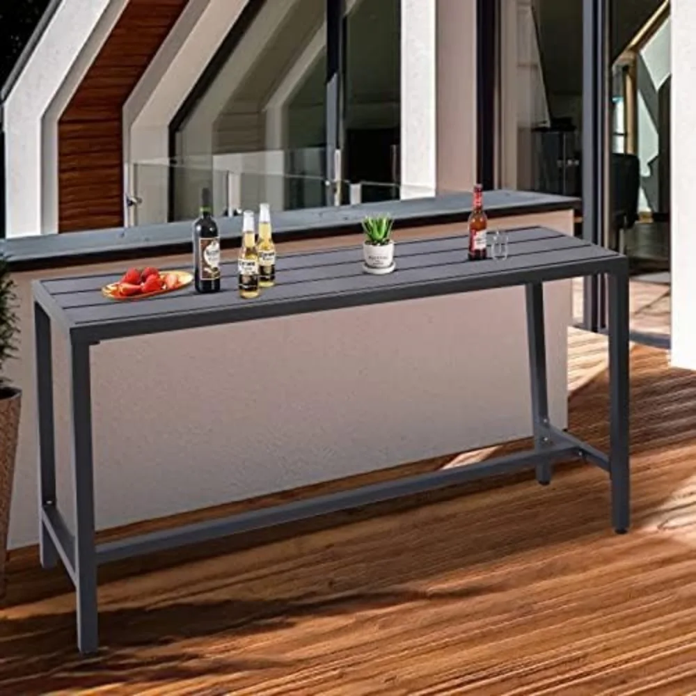 Mesa de bar ao ar livre, mesa de bar com altura de balcão de pátio, mesa de bar retangular de 63" para pátio, jardim, quintal, varanda, piscina