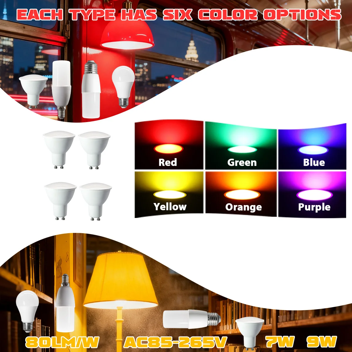 

8 шт. светодиодные цветные лампы накаливания переменного тока 220 В 120 В точечные E14 E27 GU10 красный зеленый синий желтый оранжевый фиолетовый светильник для спальни Derec