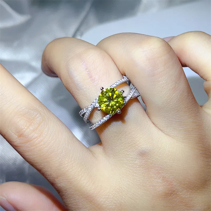 Luxury 18K white gold solid platinum PT950 women's ring with diamonds, three lives and three generations, 2-carat colored jewelr