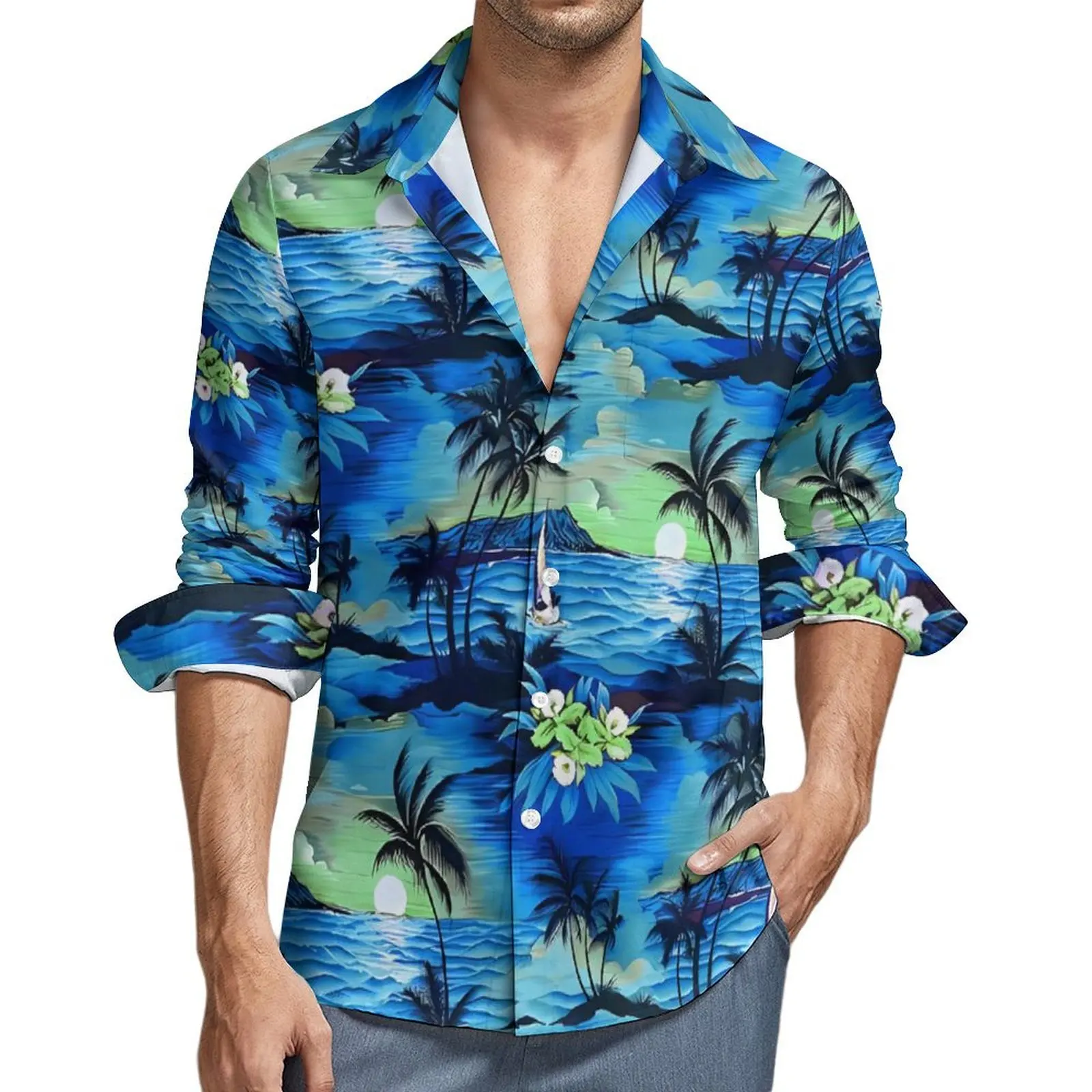 

Men's Hawaiian Long Sleeve Shirts Fashion Button Down Short Sleeve Shirt Autumn Beach Vacation Wear Casual Men's Clothing Shirts