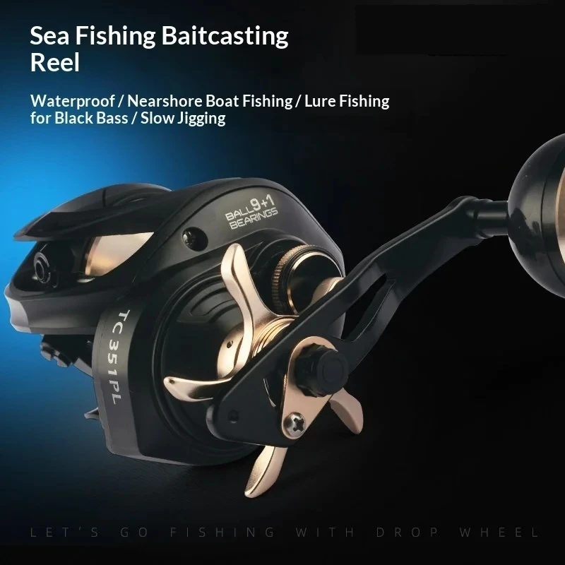 Baitcasting Reel Saltwater Proof Metal Long Casting Big Game Sea Fishing Heavy Duty Drag Alarm Nine Plus One Ball Bearings