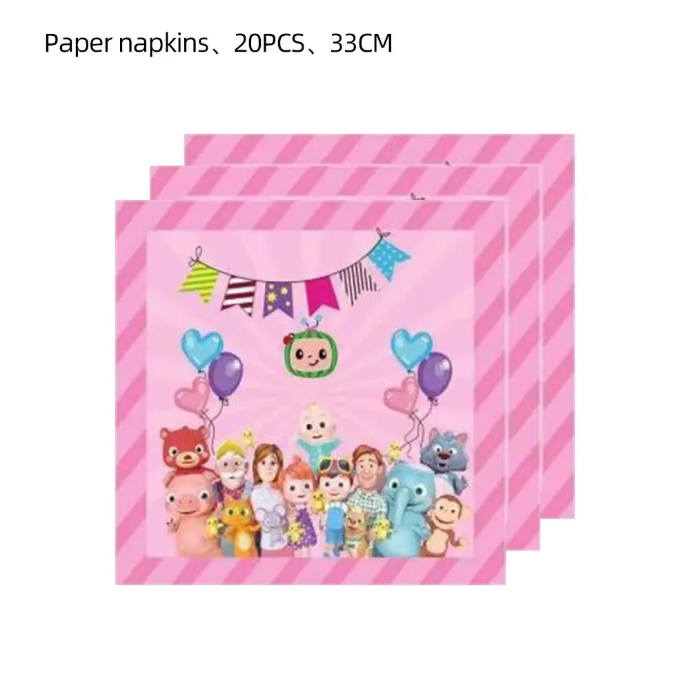 Cartoon Familie Cocomelon Happy Birthday Party Deko-Set Tischdecke Teller Becher Geschenk Ballon Kuchen-Set Kinder-Party-Zubehör – Detail 7
