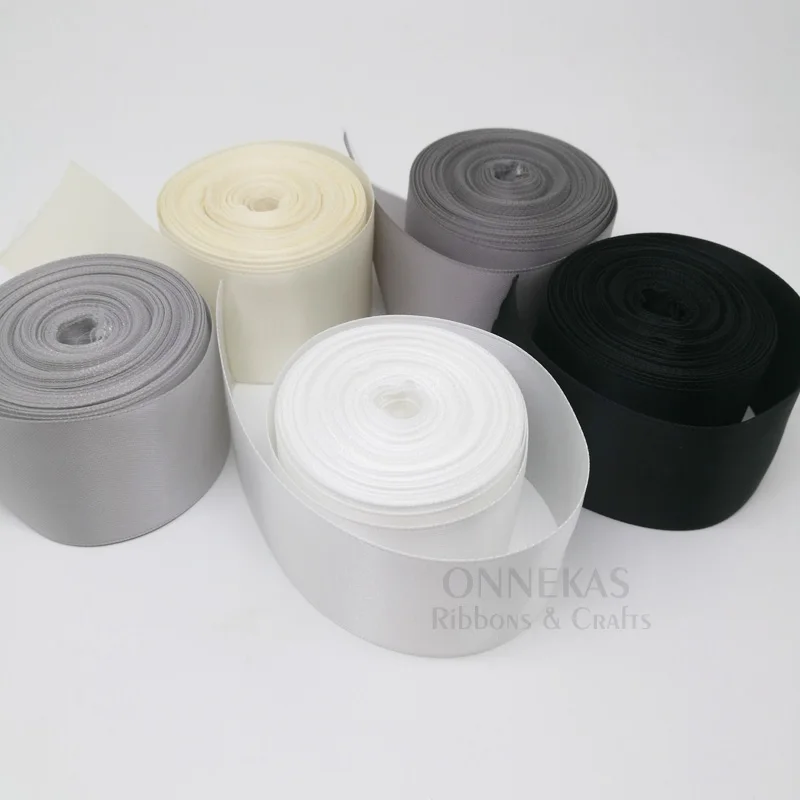 100Yards 6/9/13/16/19/25/38mm White Black Double Face Satin Ribbon Solid Color 100% Polyester Dense Silky Gift Wrap Tapes