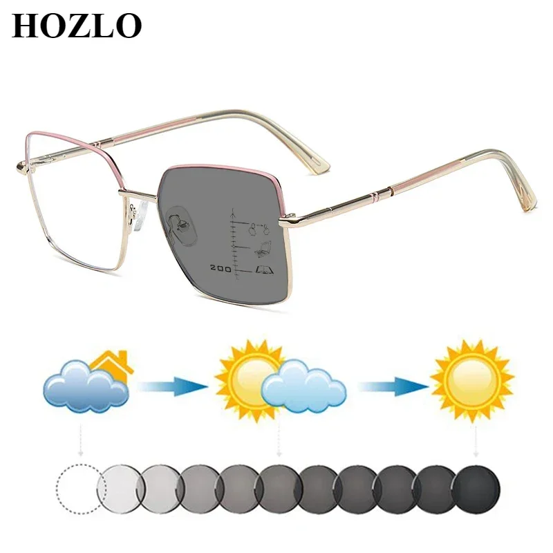 Fashion Women Patchwork Color Sweet Cute Photochromic Progressive Reading Sunglasses Ladies Hyperopia Spectacles Dark Glasses