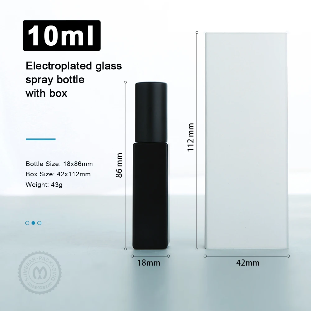 10PCS 10ml Electroplated Sq Blk Thick Glass Perfume Sprays, Fine Mist, Shatter-Resistant & Durable, w/ Elegant Boxes