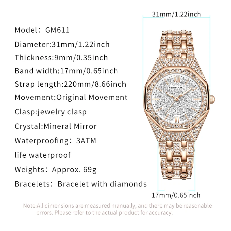 Rose Gold Women Quartz Watch Fashion Luxury GEEMA GIRL Brand Elegant Stainless Steel Dial Waterproof Wristwatch Girlfriend Gift