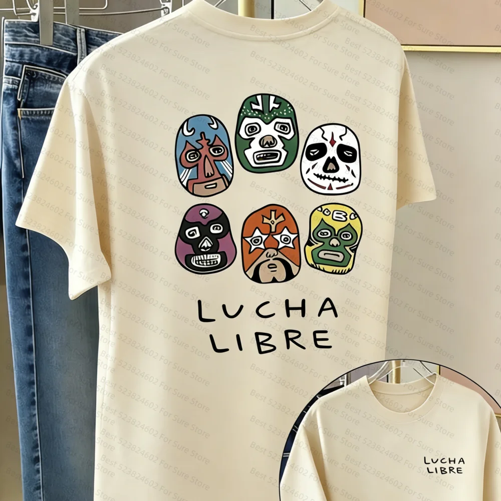 Lucha Libre Mask Print T-Shirt Vintage Wrestling Graphic Tee Casual Short Sleeve Cotton for Men's Shirts Woman t-shirts Summer