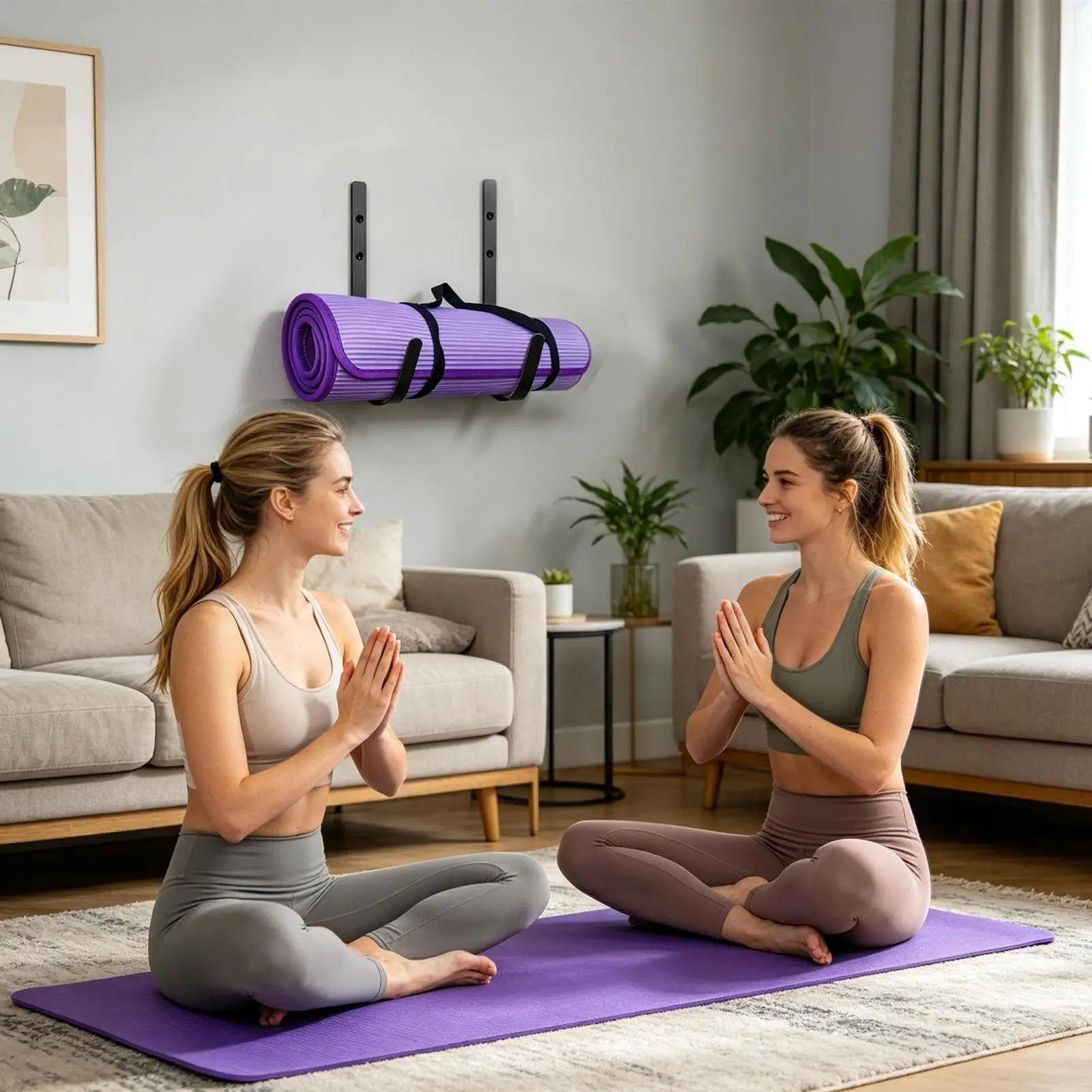 Hook Curved Design Yoga Mat Wall Mount Foam Roller Organizer Yoga Mat Storage Rack For Room Garage Studio Fitness Pilates