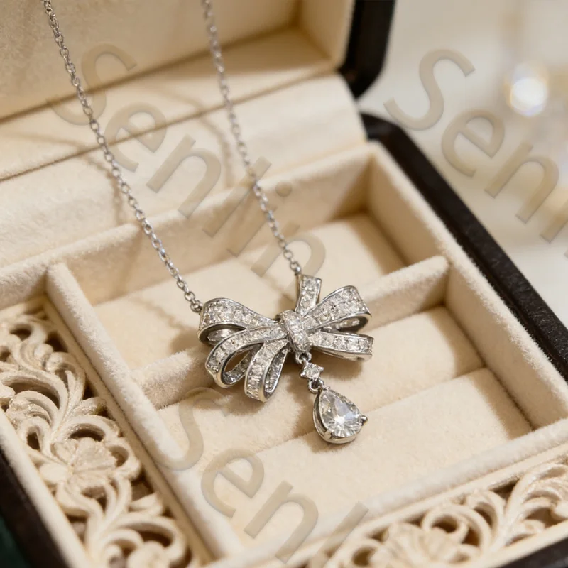 

SENLIM, хит продаж, новинка S925, модное женское ожерелье с бантом Тильды, высокое качество, муассанит, сверкающие, очаровательные подарки для вечеринки