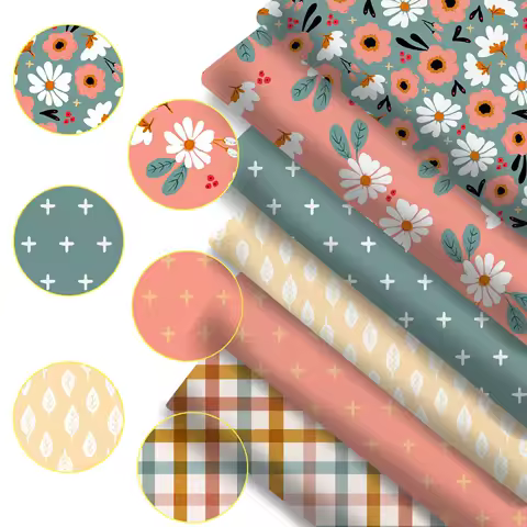 50*145cm Grid Leaf Flowers Polyester Cotton Fabric For Tissue Sewing Quilting Fabrics Needlework Material DIY Handmade