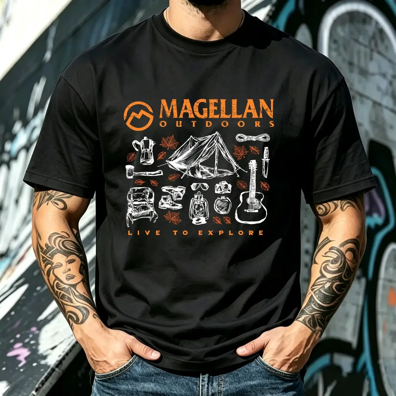 washed T Shirt Magellan Mens M Camping Live to Explore vintage Washed Versatile homme streetwear Comfortable graphic fashion