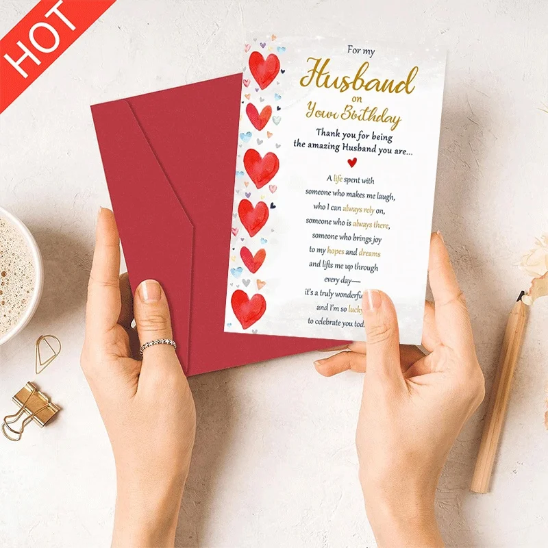

Birthday Card for Husband, Heart Pattern Thank You Greeting Card for Spouse Birthday Gift