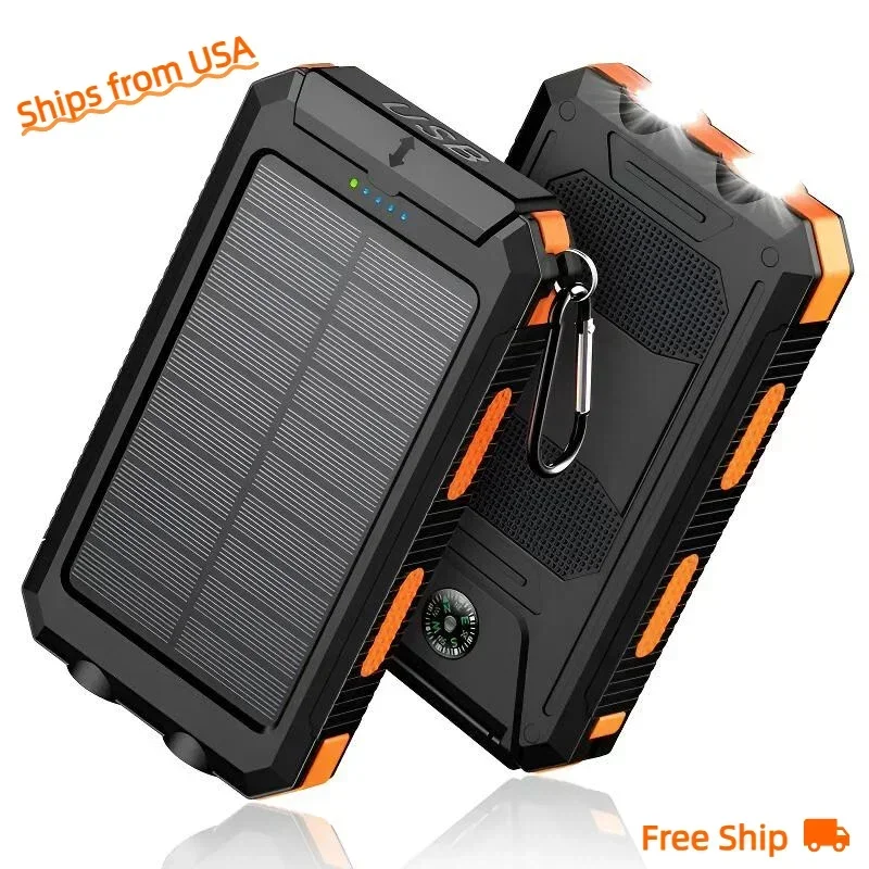 Ultimate Outdoor Emergency Power Bank | 10000mAh Solar + Dual USB Fast Charge | Flashlight + US Ships