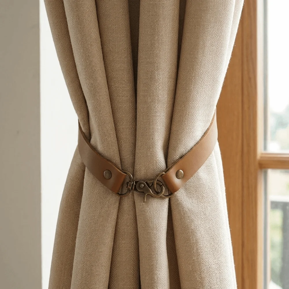 Minimalist PU Leather Curtain Tiebacks 50cm Decorative Floor-Length Curtain Buckles Portable Adjustable Curtain Keychains