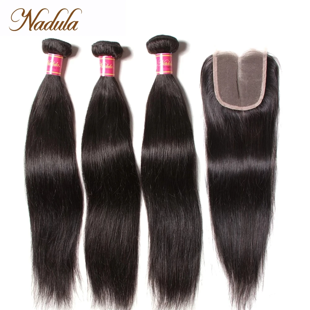 NADULA HAIR 4x4 إغلاق مع حزم 5X5 HD الدانتيل إغلاق مع حزم الشعر البشري البرازيلي حزم من شعر مفرود مع إغلاق