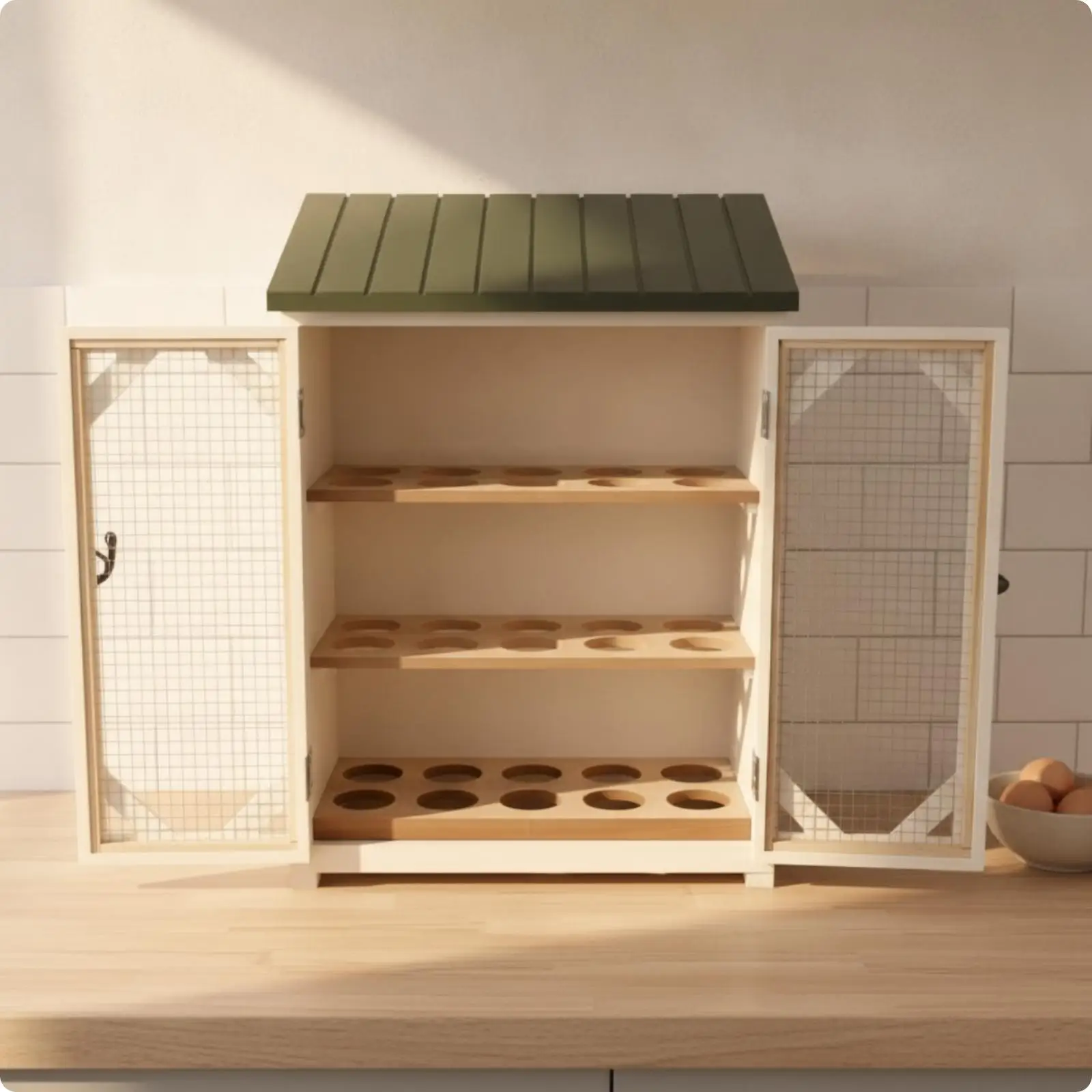 Wooden Egg Storage Cabinet with Circular Openings Egg Holder Kitchen Organizer for Kitchen House Decoration