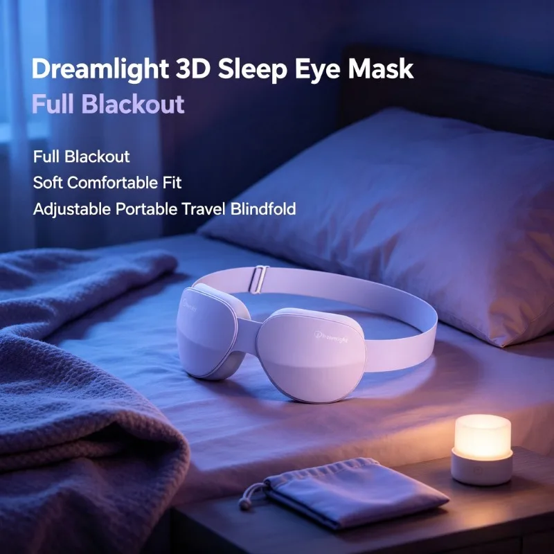 Dreamlight 3D Stereoscopic Sleep Eye Mask Full Blackout Adjustable Portable Travel Blindfold Concave Molded Soft Comfortable Eye