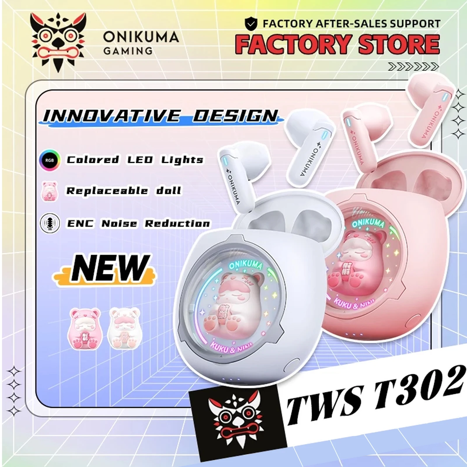 ONIKUMA T302 Cute Pet Space Capsule Wireless BT Kopfhörer: Semi-In-Ear-Kopfhörer für Damen, Geräuschunterdrückung, Musik/Sport/Gaming,
