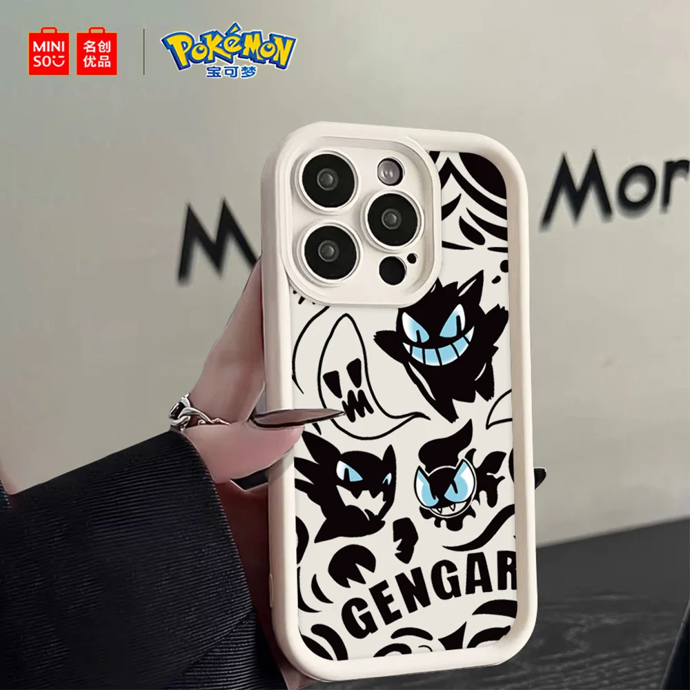 Miniso Pokemon Collaboration Pikachu Gengar Phone Case For iPhone 15 14 13 11 12 16 Pro Max Plus X XR Girl Silicone Phone Case