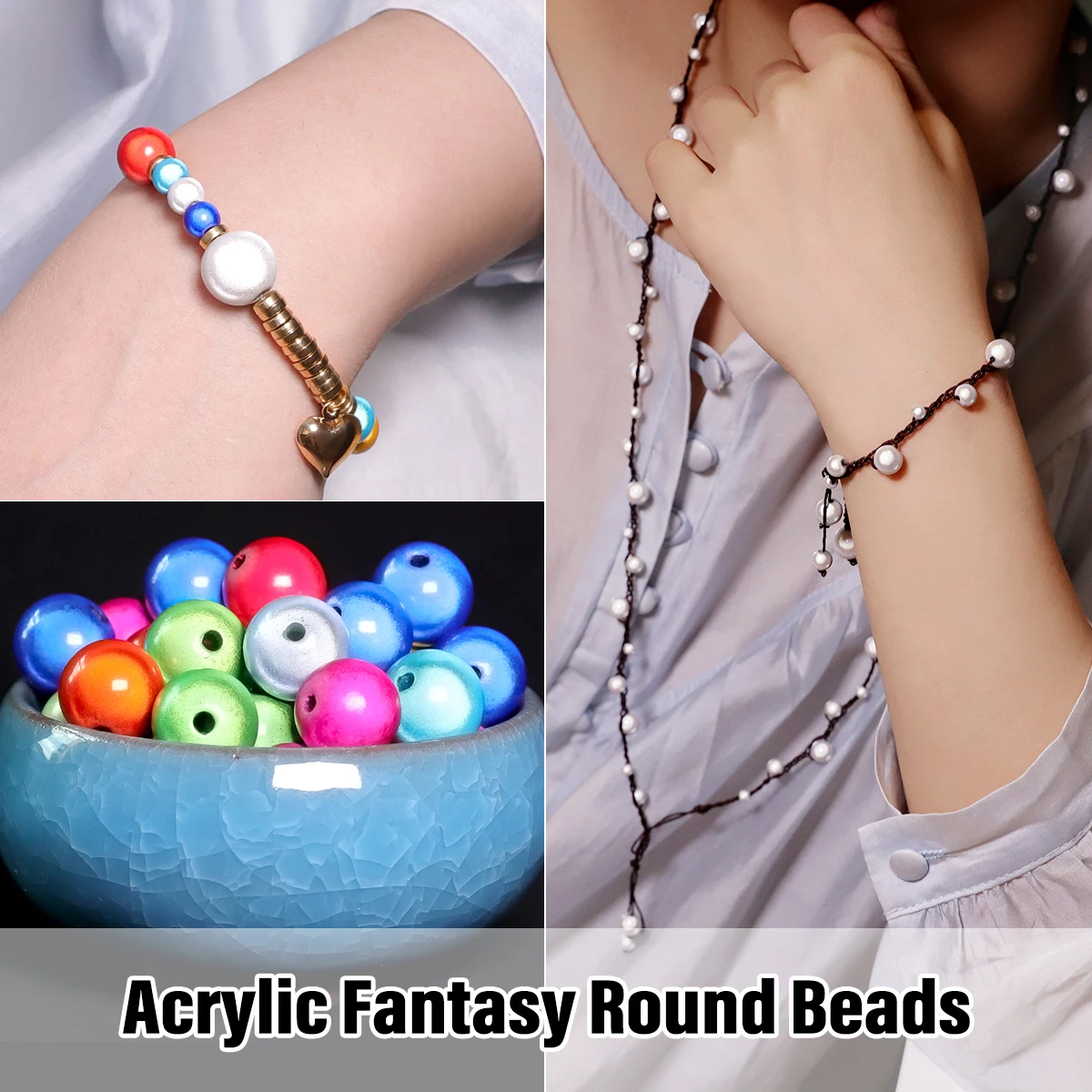 

4/6/8/10/12mm Acrylic Fantasy Round Beads White And Mixed Color For Jewelry Making DIY Bracelet Necklace 20/30/50/100/200pcs