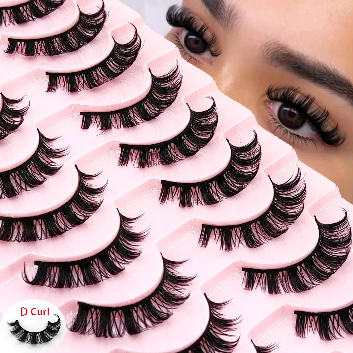 HBZGTLAD 10 pairs of D type curled eyelashes fiber anime eyelashes soft and natural imitation mink dramatic soft eyelashes reuse