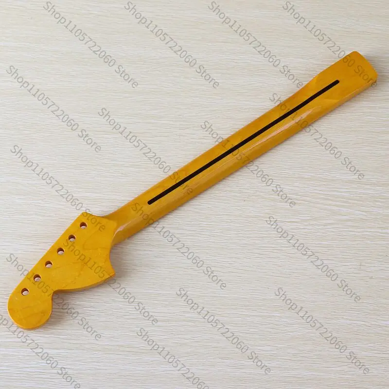 Electric Guitar Modification Neck, 6 String 22 Frets Large Headstock, Hard Maple Gloss Yellow Finish, Back Center Line Design