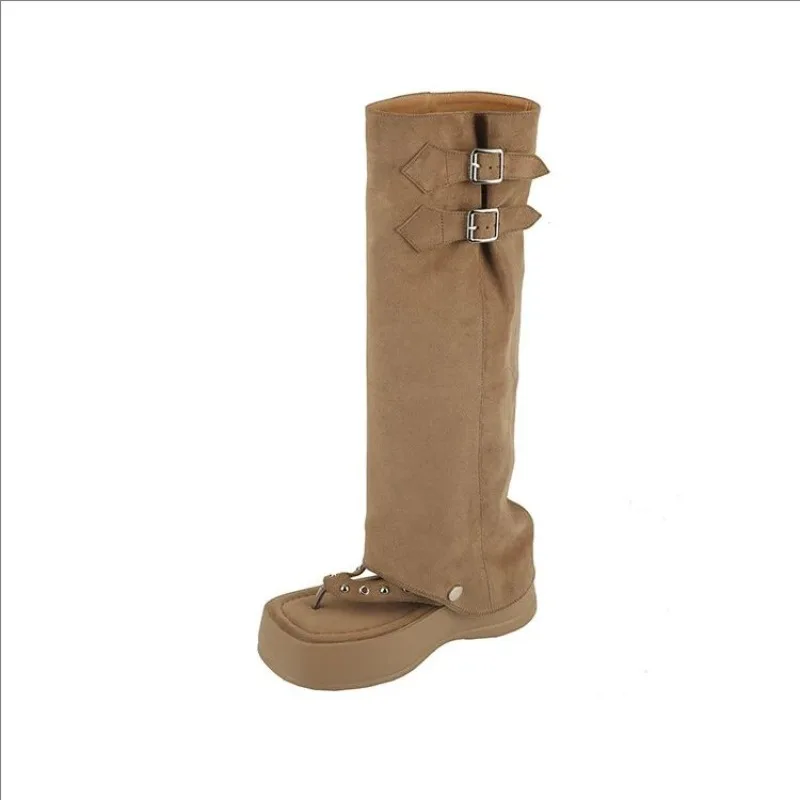 Women's Sandal Boots Toe Clip Platform Sole Belt Buckle Sandal Boots Personality Two Ways To Wear Designer Zapatillas De Mujer