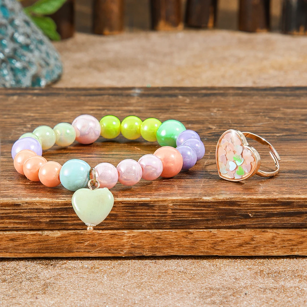 لطيف معكرون الملونة حبة سوار الحب قلادة الدائري للنساء والفتيات قابل للتعديل مطاطا سوار هدايا عيد الميلاد ارتداء اليومي