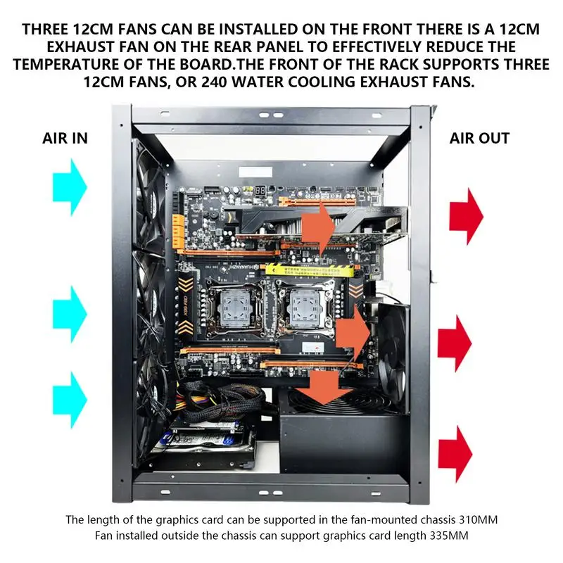 Imagem -03 - Caixa do Computador Motherboard Rack Quadro de Alumínio Rack de Resfriamento Suporte de Chassis Aberto Boa Dissipação de Calor Diy