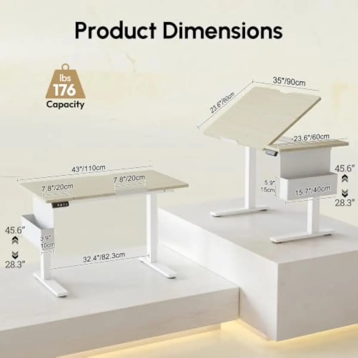 Electric Sit-Stand Drafting Desk with 0°–60° Infinite Tilt, Dual-Zone Work Surface, Height Adjustable from 28.3 to 45.6 Inches,