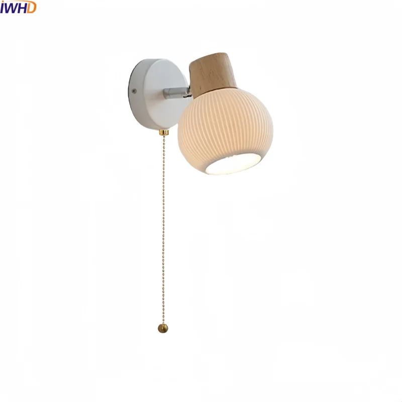 

IWHD White Ceramic LED Wall Lamps Switch For Bedroom Stairs Lighting Fixtures Home Decor Items Bathroom Lights Above Mirror
