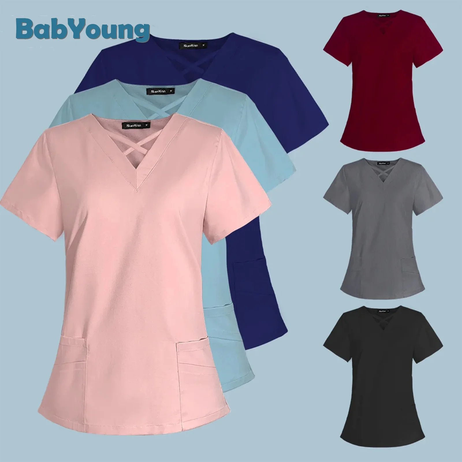 Medical Student Blouse Sanitary Uniform Unisex Beauty Salon Workwear Fashion Slim Fit Scrub Clothes Spa Uniform Scrub Tops Shirt