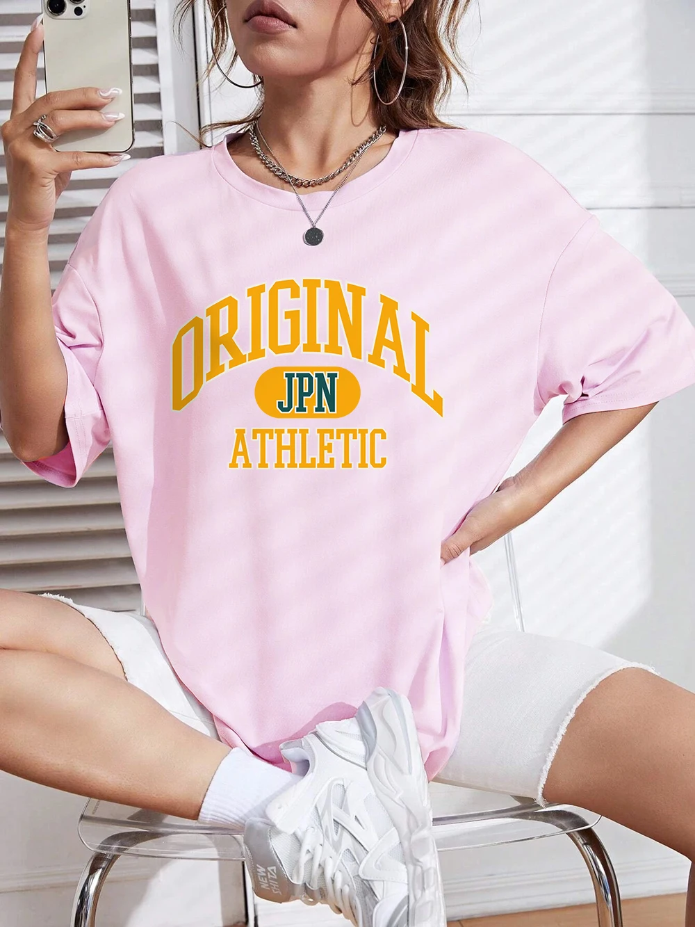 Jpn Original Athletic Sports Bedruckte T-Shirts für Damen, Sommer-Baumwoll-T-Shirt, lockerer O-Ausschnitt, weich, bequem, Tops, Freizeitkleidung