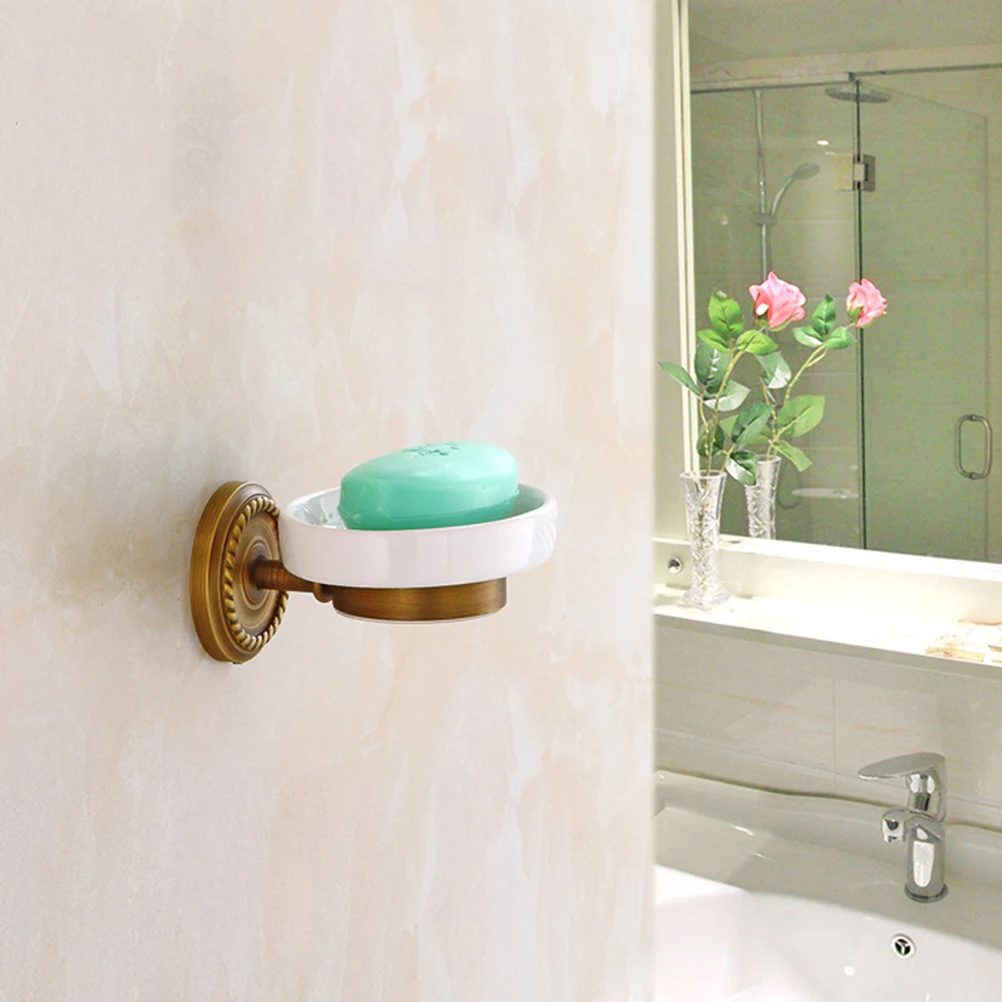 

Vintage Wall Mounted Soap Holder Copper Frame with Ceramic Tray Rust Resistant Bathroom Accessory Modern Contemporary