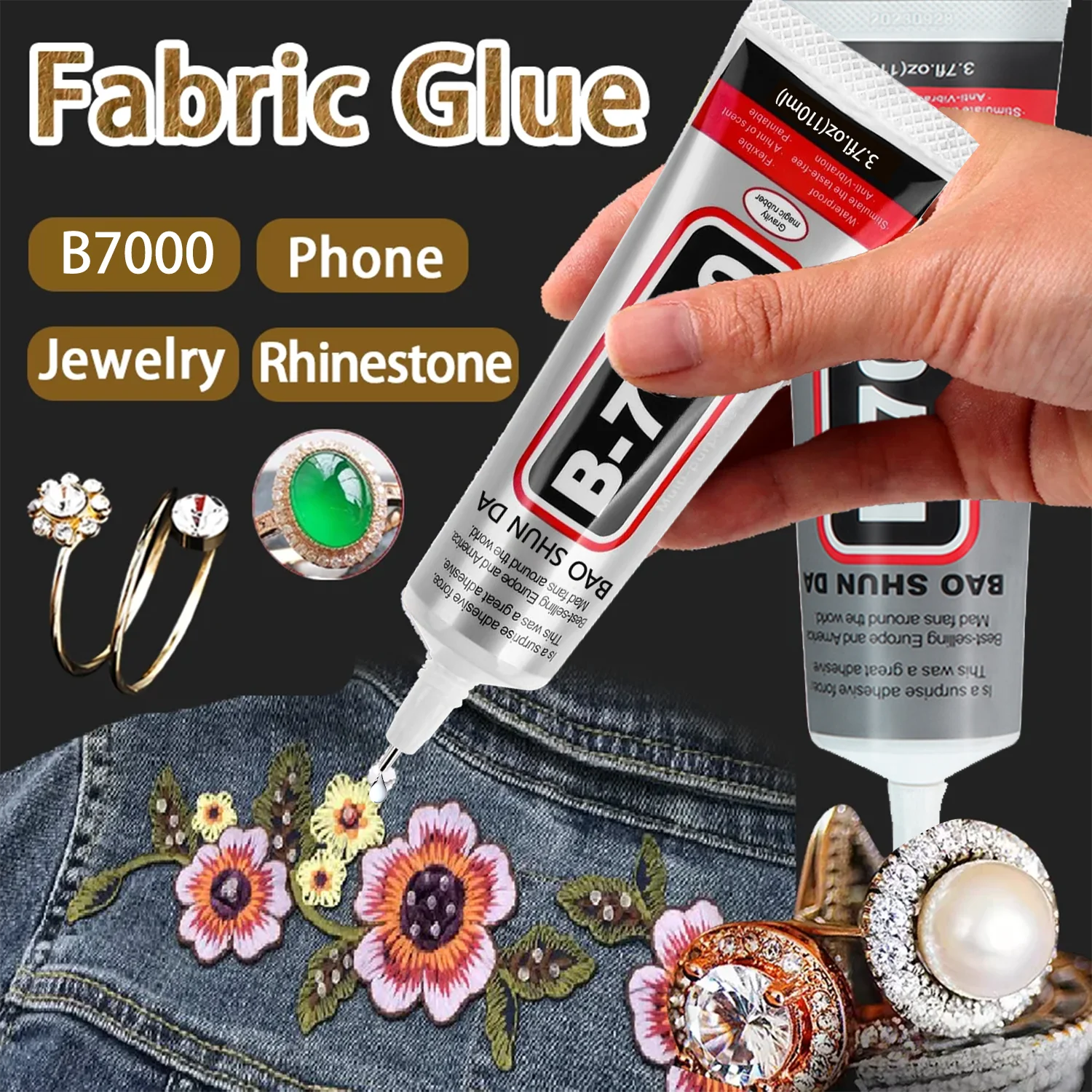 B7000 Adhesive Jewellery Adhesive DIY Craft Mobile Phone Touchscreen Repair Epoxy Resin Rhinestone Craft Adhesive Liquid Adhesive Equipped with Precision Adhesive Tip Waterproof Trace Transparent
