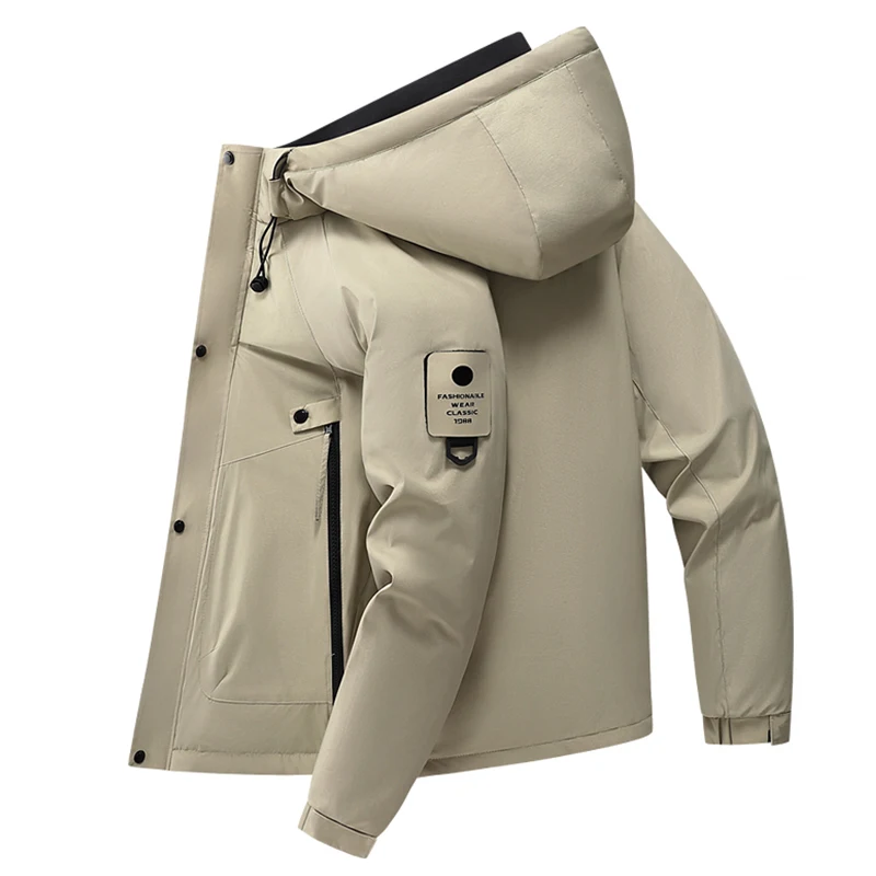 New Breathable Fashion Hooded Men Jacket Outdoors Loose Comfort Versatile Casual Solid Coat Winter Thickening Keep Warm Parka