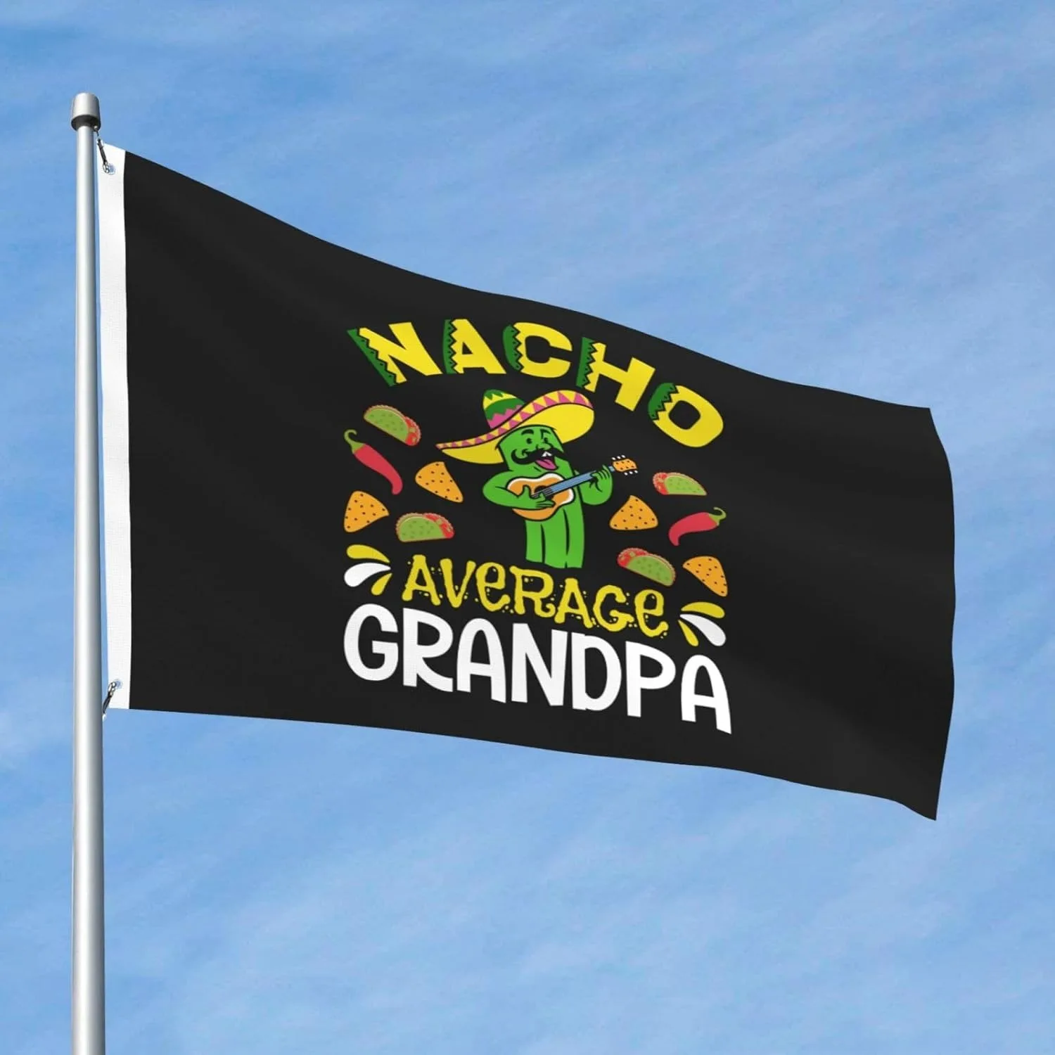 Nacho Average Grandpa Flag Funny Mexican Cactus Guitar Garden Polyester Outdoor Banner Gift