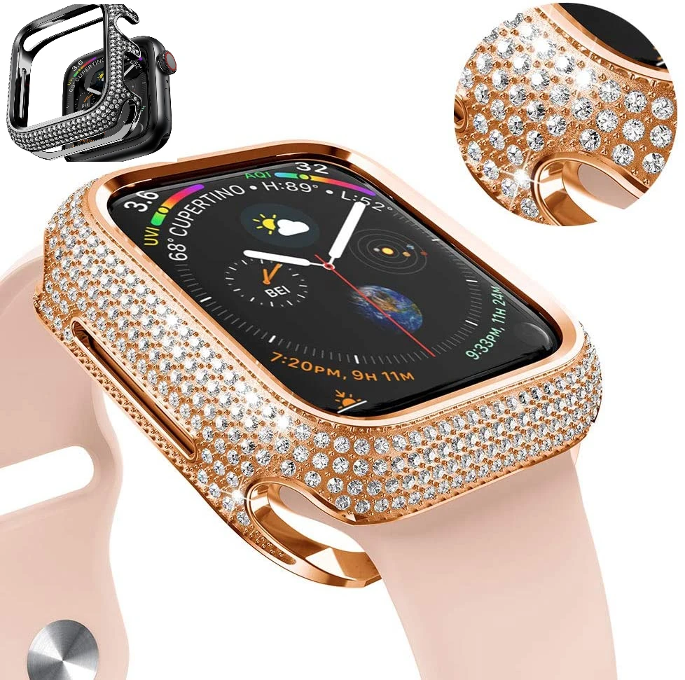 Diamond Case For Apple Watch Case 45mm 44mm 41mm 42mm 40mm 38mm Luxury Metal Protective Cover for iWatch Series 9 8 7 6 5 4 3 SE