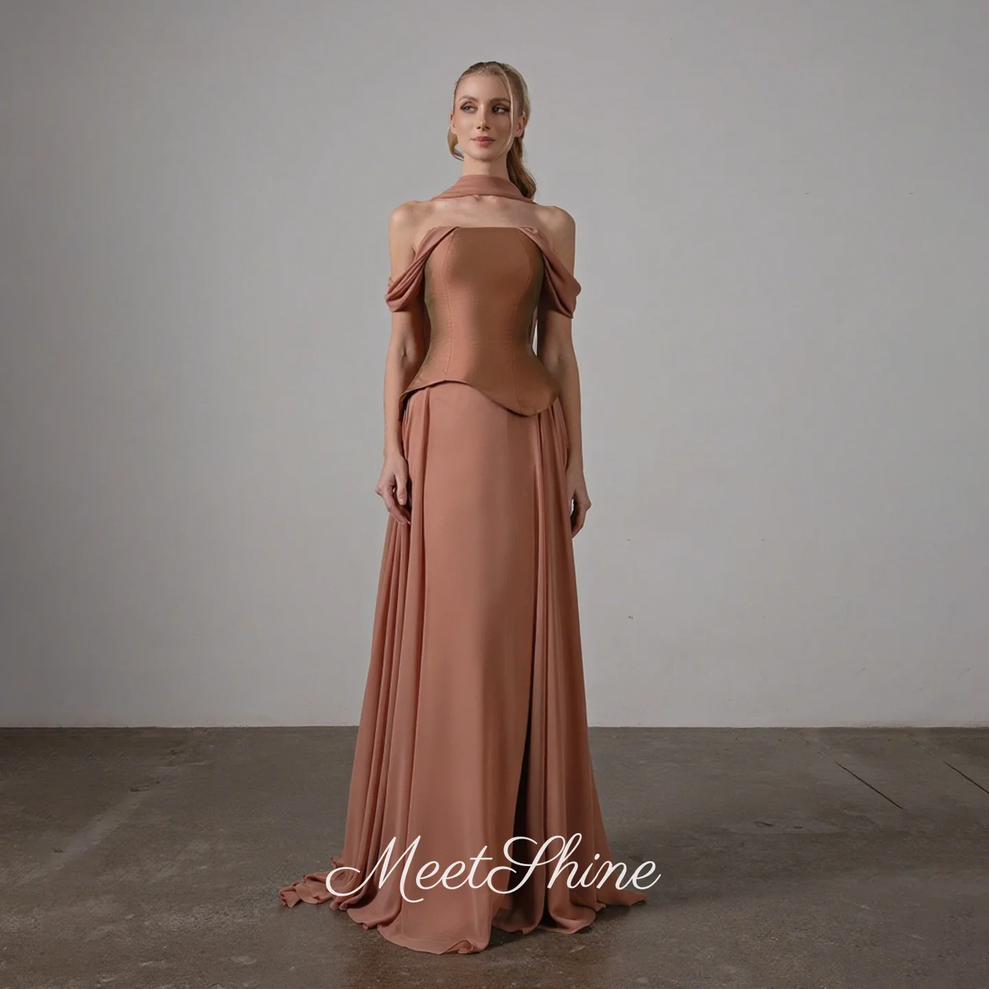 

Dubai Off Shoulder Satin A-Line Saudi Arabi Evening Dress Elegant Chiffon Strapless Wedding Party Gowns Prom Dress Customized