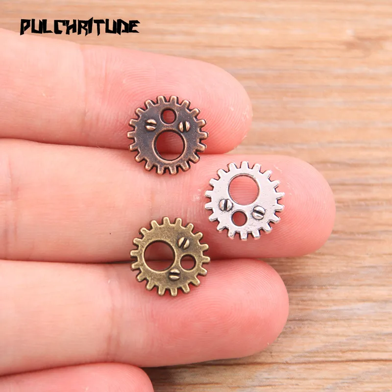 30PCS 2020 New 12mm Size Three Color Metal Alloy Machinery Round Gear Pendant Jewelry Charm Jewelry Gear Findings