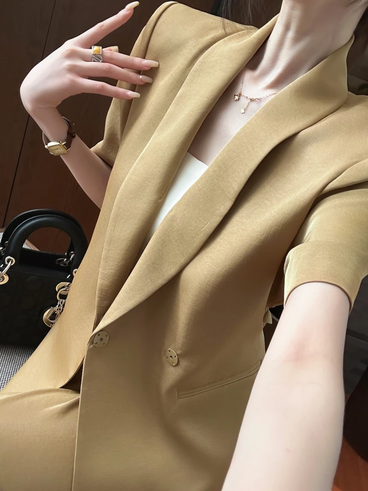 

You See Premium Slim Fit Suit Jaet Women's Formal Ocn High Waist Design Faionable Commute Sle ort Sve V Ne