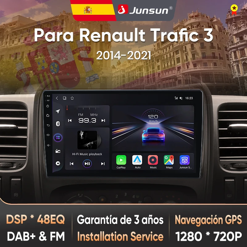 Autoradio Junsun con AI Vocale per Renault Trafic 3 2014-2021 e Vivaro B 2014-2018, CarPlay, Android Auto, 2DIN con DAB+, GPS, RDS