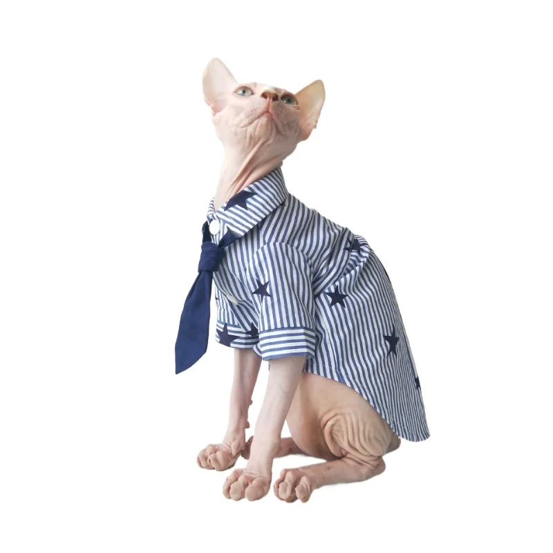 

Spring/Summer Thin Couple Cotton Shirts Breathable and Refreshing Sphinx Hairless Cat German Clothes