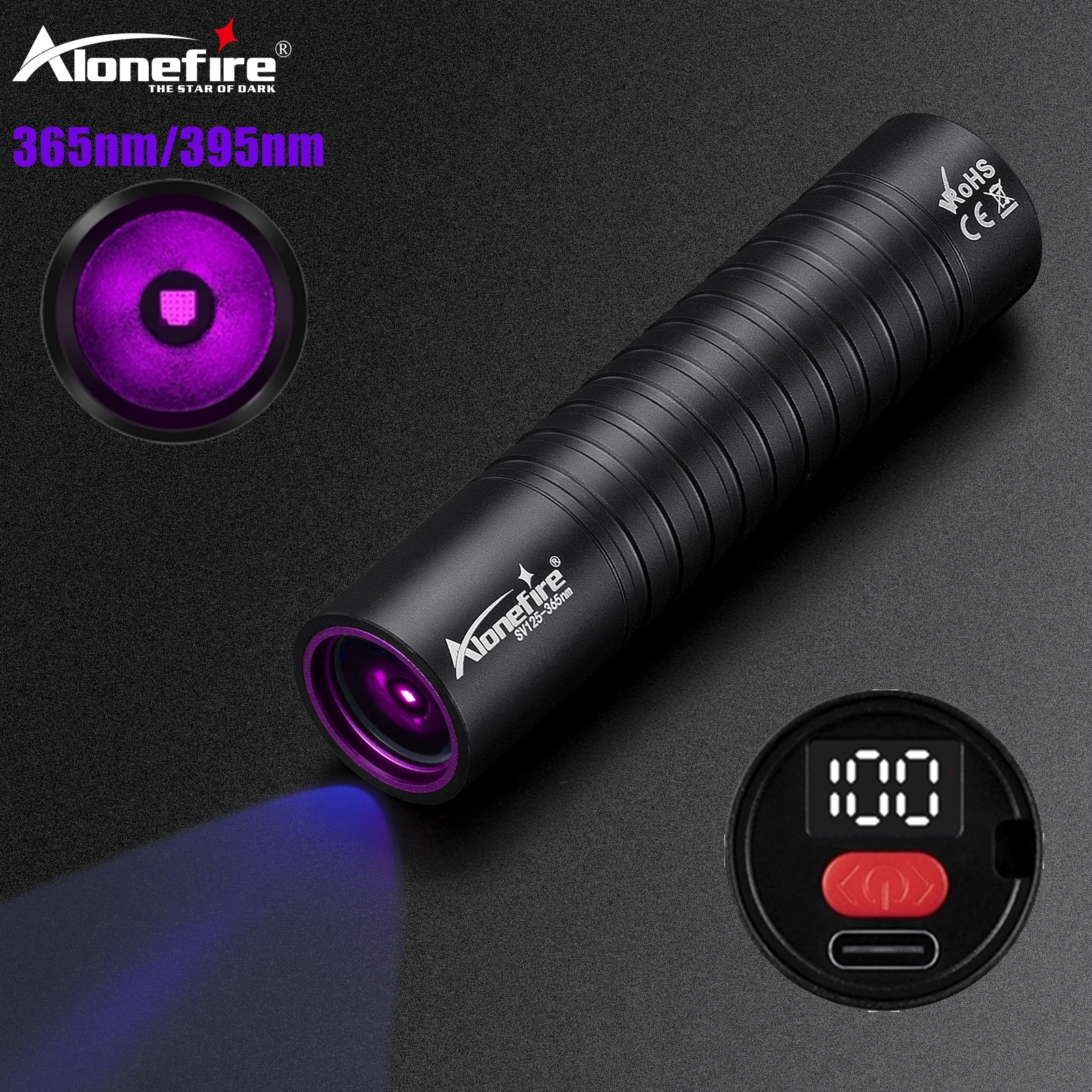 LCD 395nm/365nm UV light Flashlight USB Rechargeable Gel Nail Beauty Curing Torch Cat tinea urine Stain Marker Ore Money Lamp
