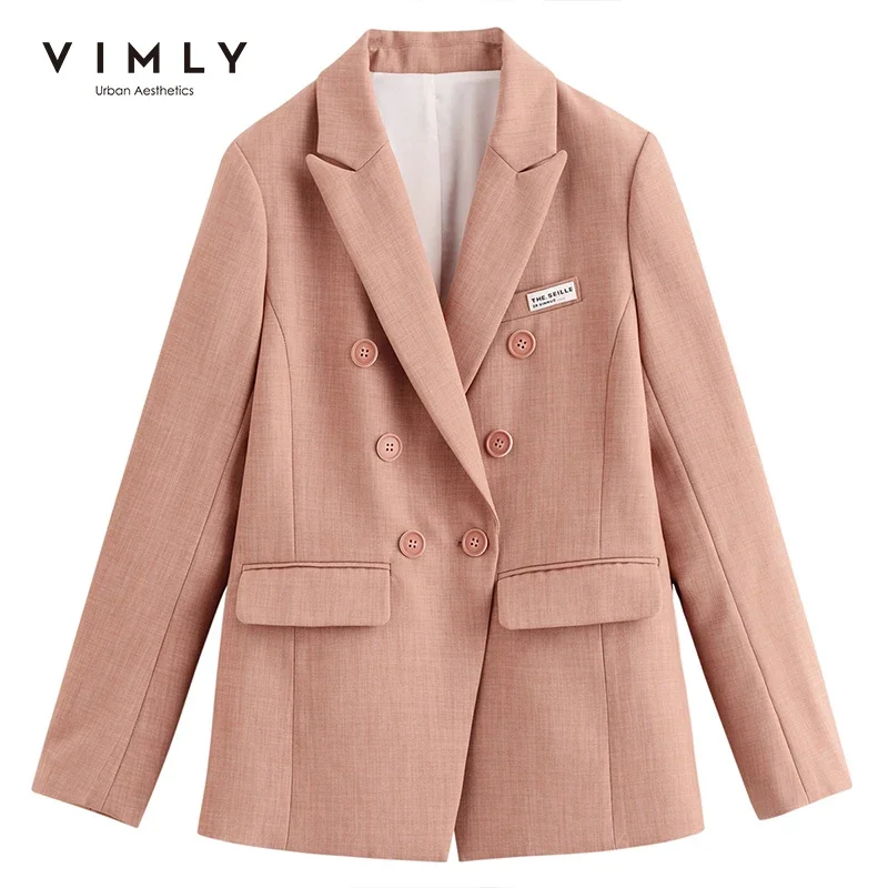 Vimly Spring Blazer Jacket Suit Coat for Women Offical Lady Korean Fashion Long Sleeve Double Breasted Women\'s Clothes F8377