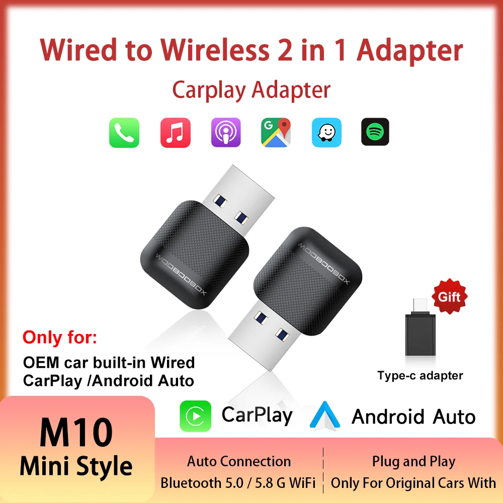Адаптер CarPlay 2 в 1, для фильтров CarPlay OEM или OEM, Android Auto Plug & Play, Bluetooth, Smart CarPlay
