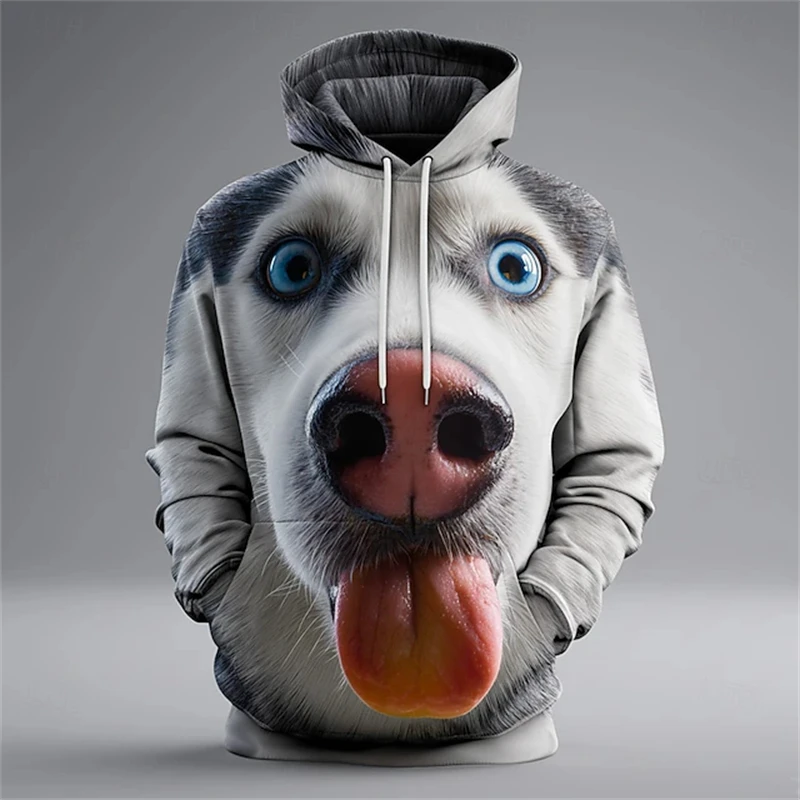 Men's Stylish Autumn/Winter Hoodie Playful 3D Animal Print Loose Comfortable and Plus-Size Casual Outdoor Streetwear Style