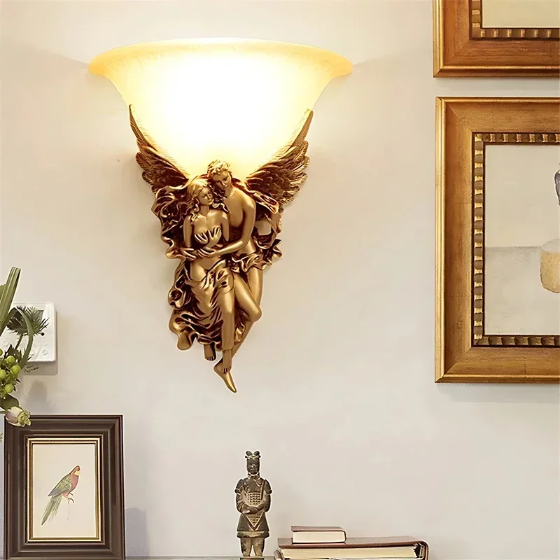 โคมไฟติดผนัง Nordic Angel รูปเรซิ่นสําหรับห้องนอนหน้าแรกข้างเตียง Wall Sconce โคมไฟ LED โมเดิร์น Creative Retro Wall ในร่ม