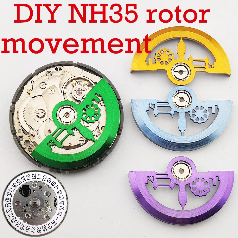 Rotores de peso oscilante modificado con rotor NH35 para movimiento mecánico NH34 NH35 NH36 martillos azul/dorado/verde/plata/oro rosa