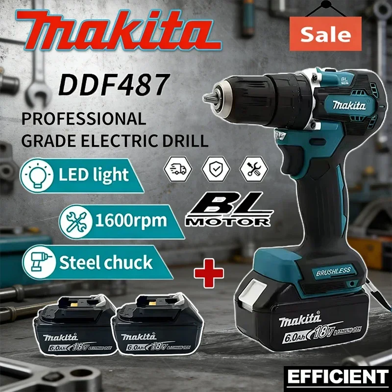 

Электродрель Makita DDF487, подходит для ударной дрели с пятью патронами, используемой отделочными бригадами, бесщеточная, для аккумулятора Makita 18В